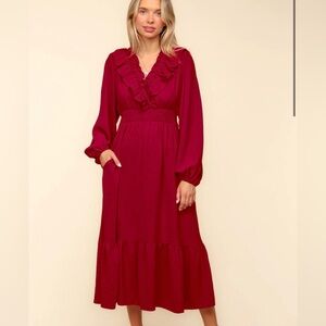 NWT Fashion Women’s Chic Wine Maxi Dress with Ruffle Details